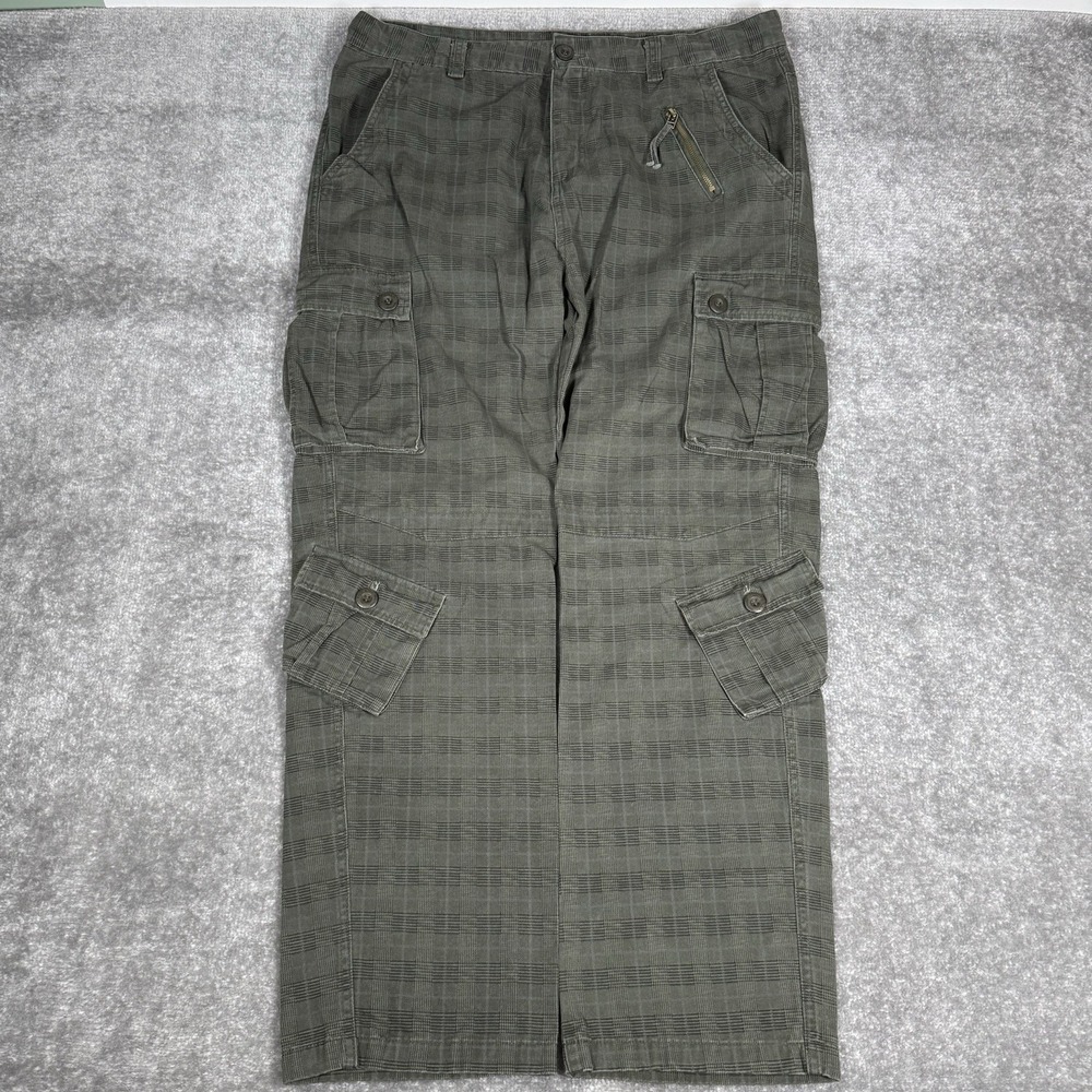 Must Way Pants Men's 40x31 Green Plaid Cargo Straight Leg‎ Paratrooper Military